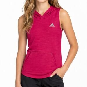 Adidas Girls Magenta Sleeveless Hooded Climalite Top Kangaroo Pocket Size 14 NWT
